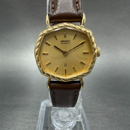Seiko Watch Women 23mm Champagne Dial Gold Tone Octagon 1400-5580 New Battery0
