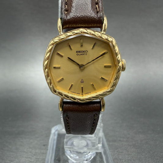 Seiko Watch Women 23mm Champagne Dial Gold Tone Octagon 1400-5580 New Battery0
