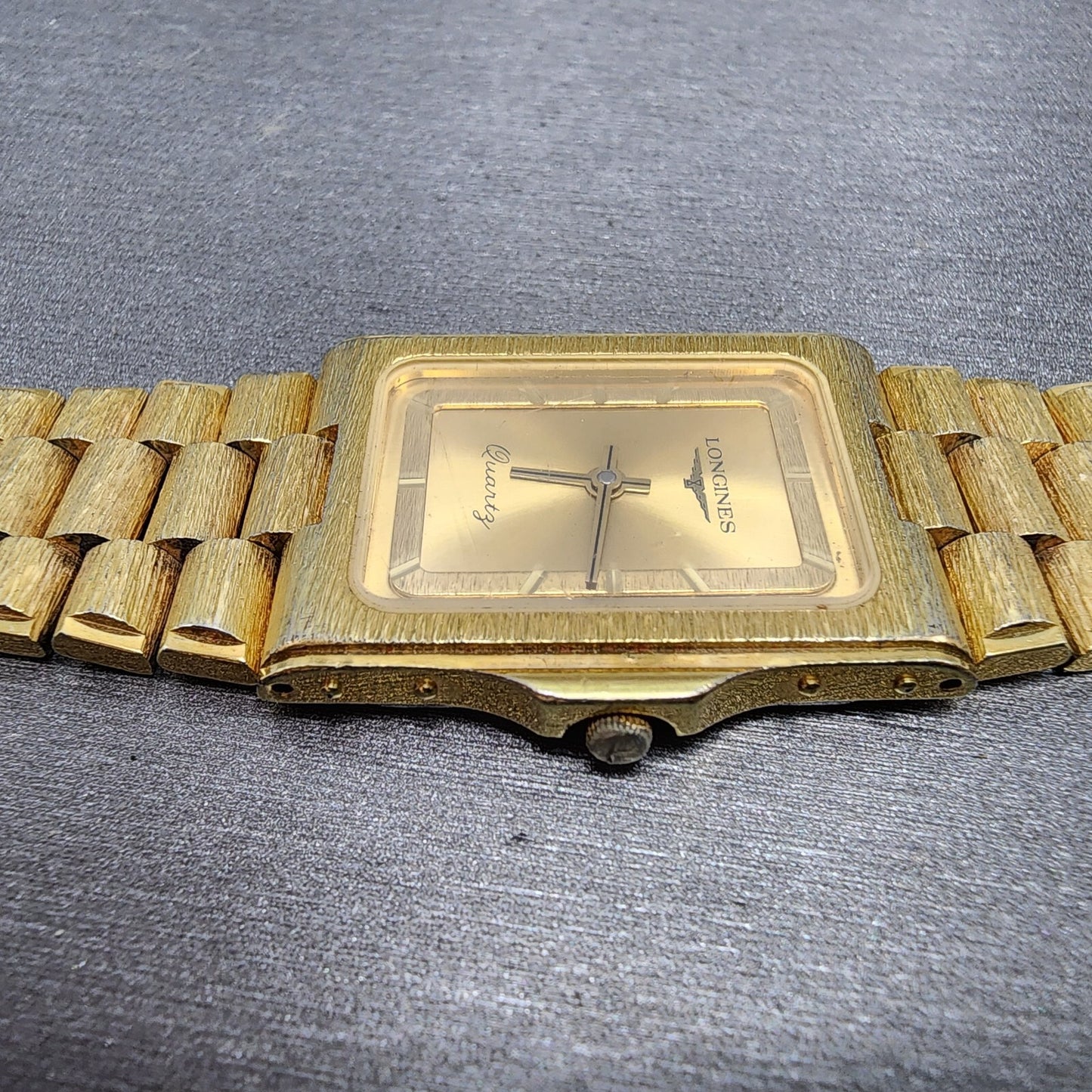 Longines Tank Watch Men 23mm Gold Dial Gold Tone Rectangle PARTS Vintage4