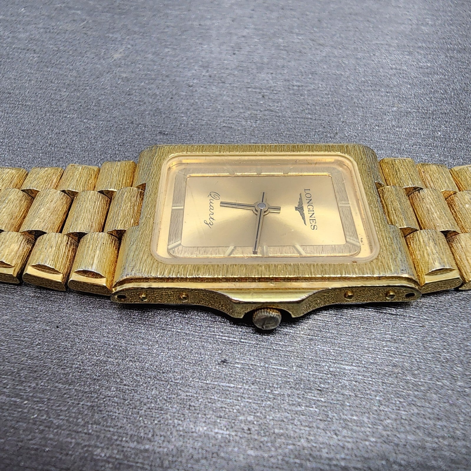 Longines Tank Watch Men 23mm Gold Dial Gold Tone Rectangle PARTS Vintage4