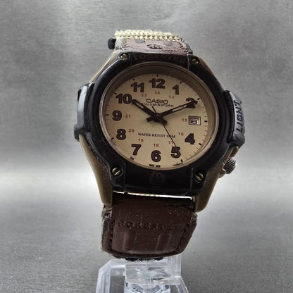 Casio FT-500W Watch Men 42mm Analog Digital Cream Dial Brown Case New Battery S45
