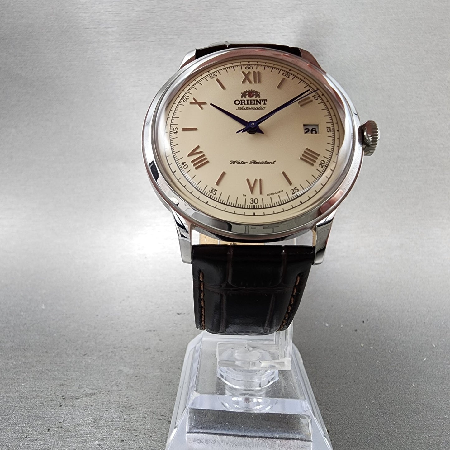 Orient Bambino V2 Watch Men 41mm Cream Dial Silver Tone Date Automatic Runs5