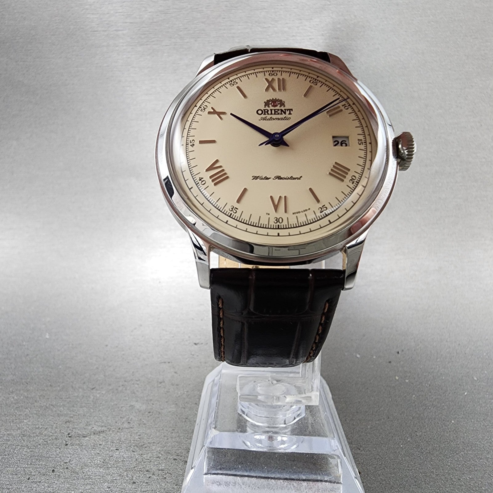 Orient Bambino V2 Watch Men 41mm Cream Dial Silver Tone Date Automatic Runs5