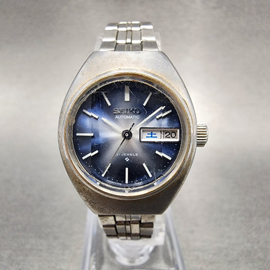Seiko Automatic Watch Women 24mm Blue Dial Silver Tone Daydate 2706-0200 Runs