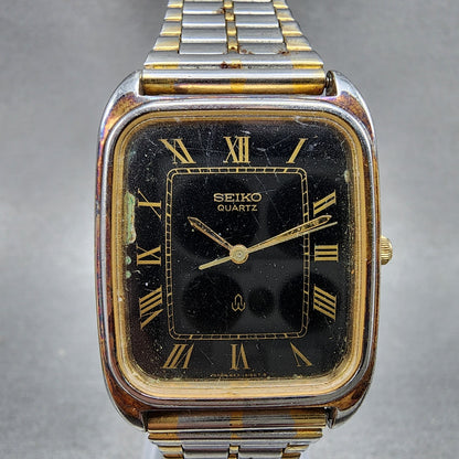 Seiko Tank Watch Men 28mm Black Dial Two Tone Rectangle 64315080 New Battery0