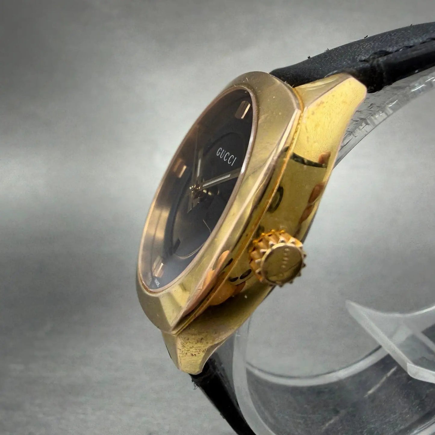 Gucci 142.5 Watch Women 29mm Black Dial Rose Gold Tone Date RoundNew battery2