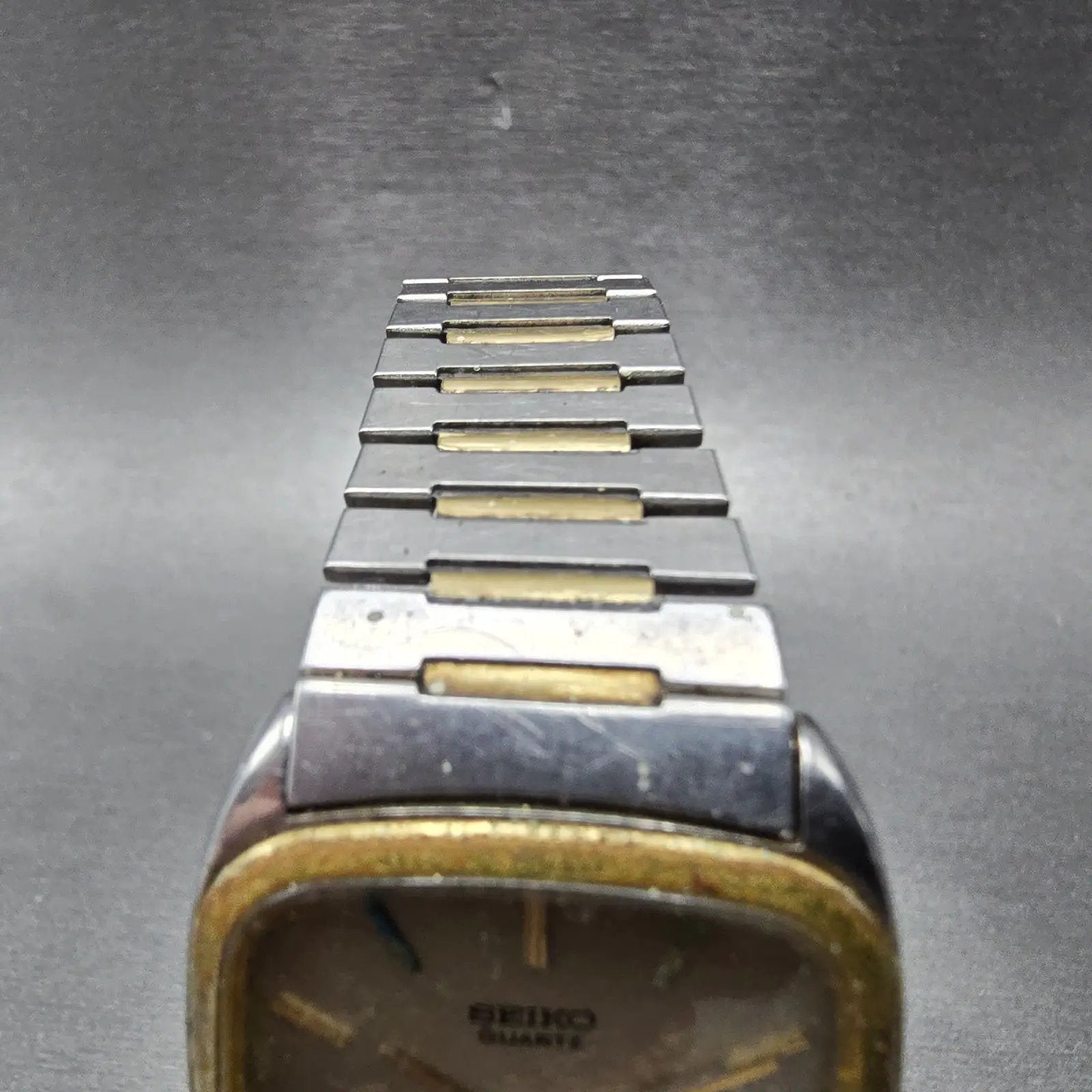 Seiko Watch Men 30mm Silver Dial Two Tone Rectangle 6431-5010 PARTS Vintage5