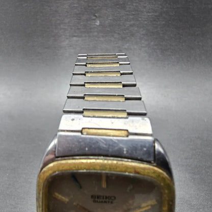 Seiko Watch Men 30mm Silver Dial Two Tone Rectangle 6431-5010 PARTS Vintage5