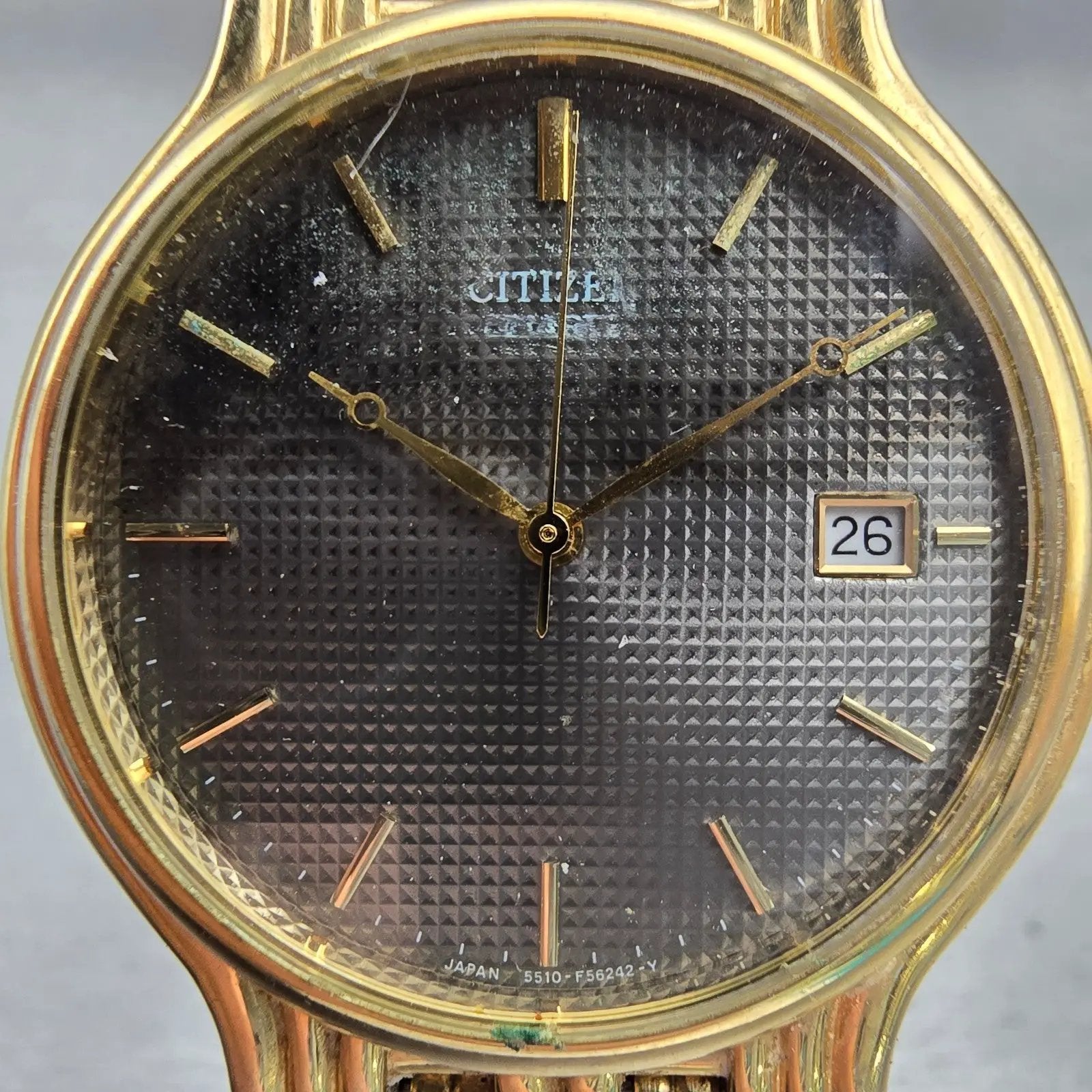 Citizen Watch Men 34mm Gray Dial Gold Tone Date Round 5510-F52584 New Battery1