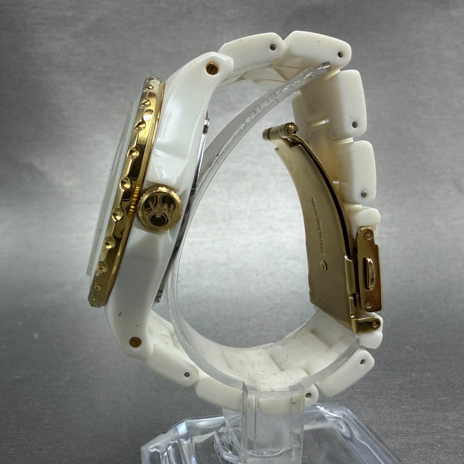 Michael Kors Madison Watch Women 41mm MOP Dial White Tone Date Mk-5249 New Batt6