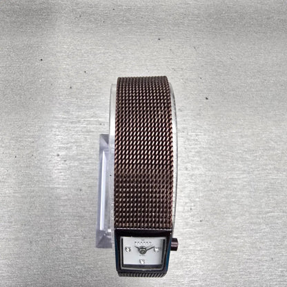 Skagen Denmark Watch Women 12mm White Dial Brown Tone Rectangle 382SSBRD New Bat4