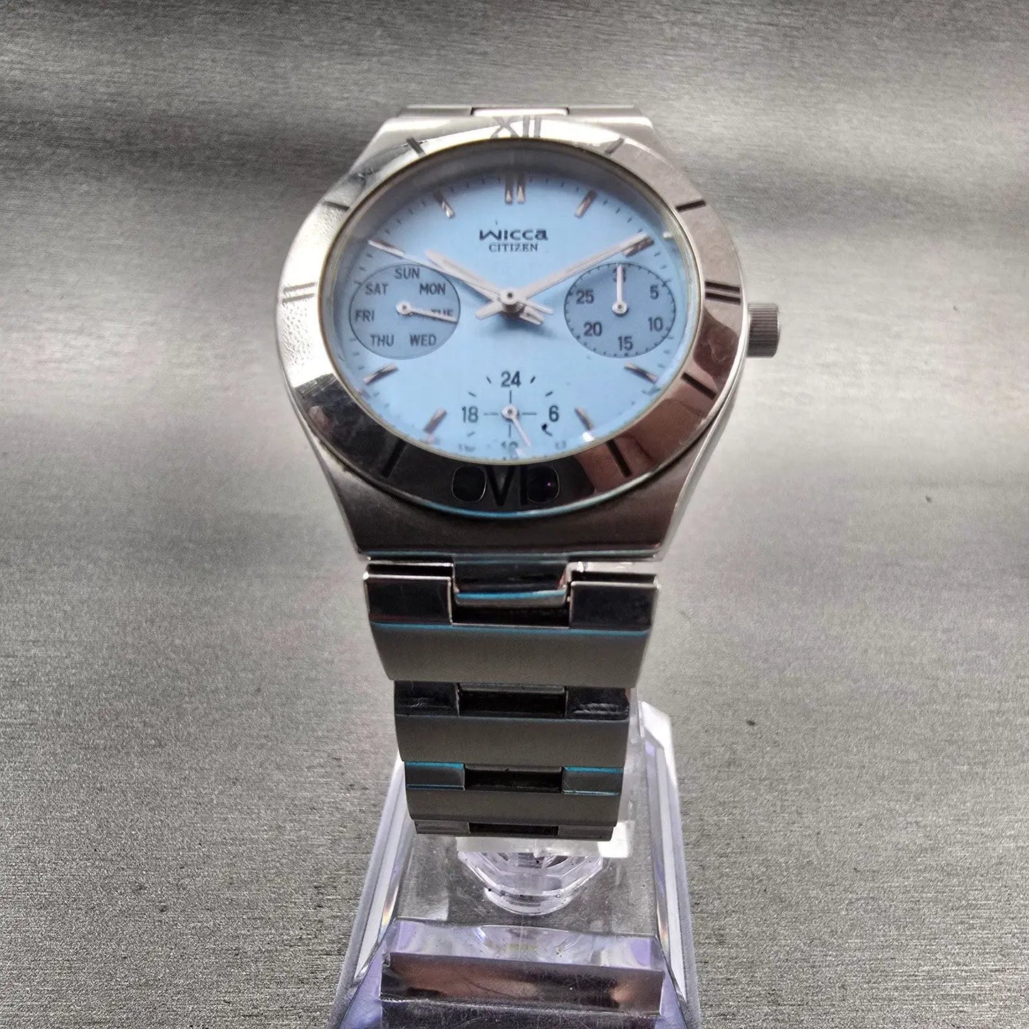 Citizen Wicca Watch Women 29mm Blue Dial Silver Tone Daydate 6329-L19494 New Bat5