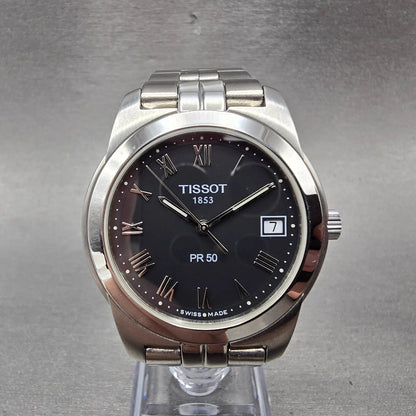 Tissot PR 50 Watch Men 36mm Black Dial Silver Tone Date J376/476 New Battery1