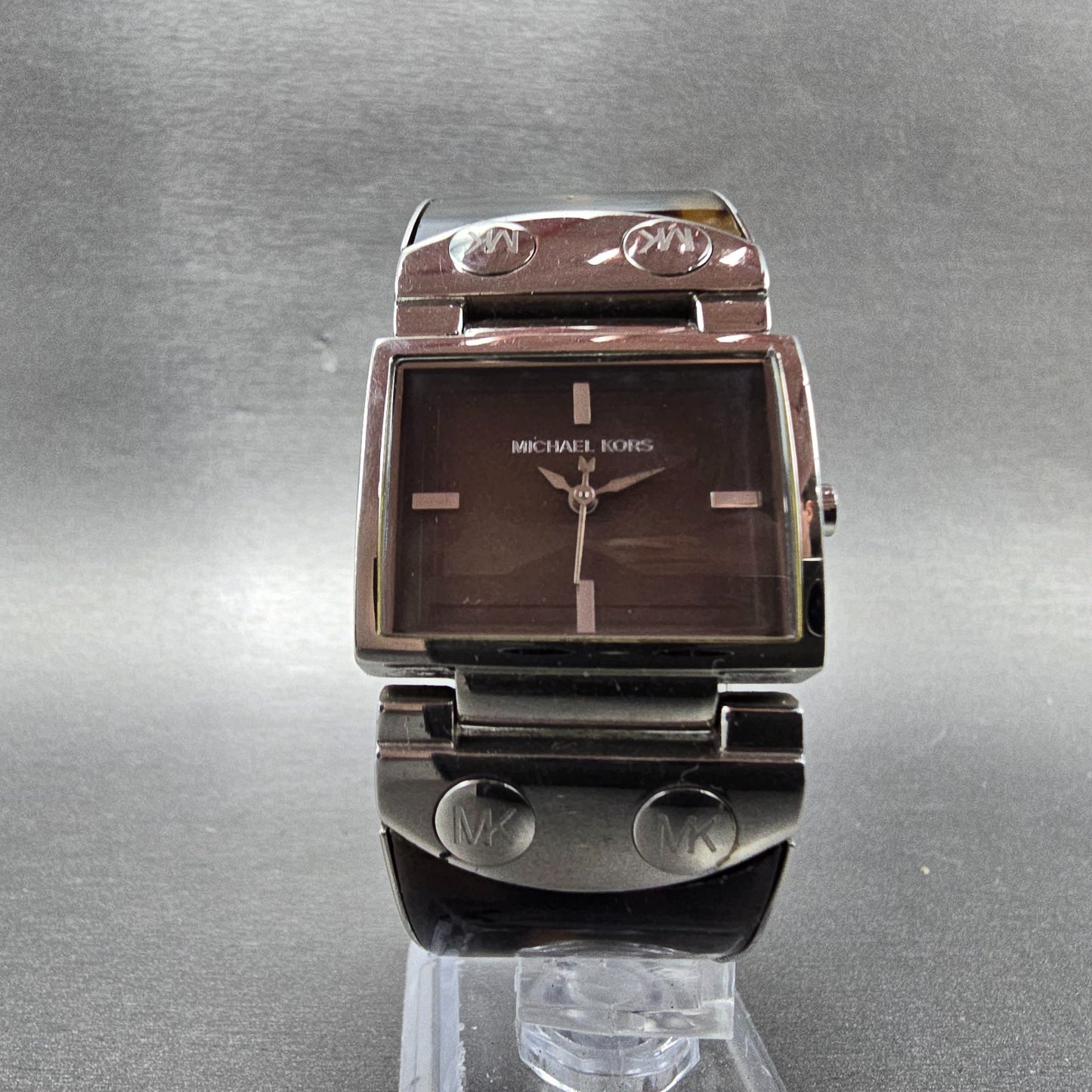 Michael Kors Watch Women 28mm Brown Dial Silver Tone Rectangle MK-4168 New Batt5