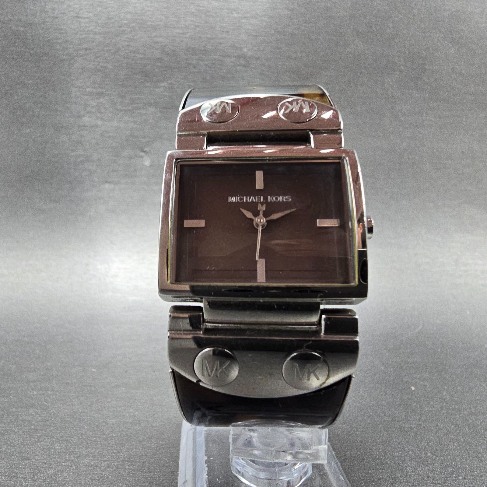 Michael Kors Watch Women 28mm Brown Dial Silver Tone Rectangle MK-4168 New Batt5