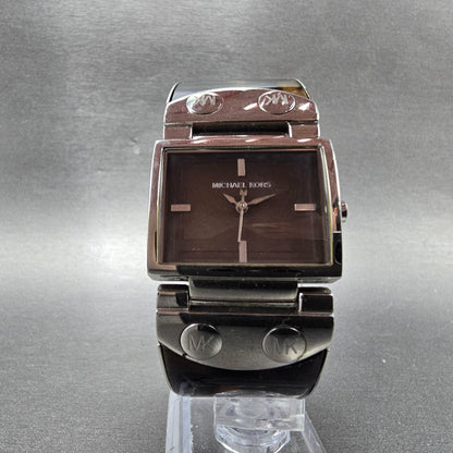 Michael Kors Watch Women 28mm Brown Dial Silver Tone Rectangle MK-4168 New Batt5