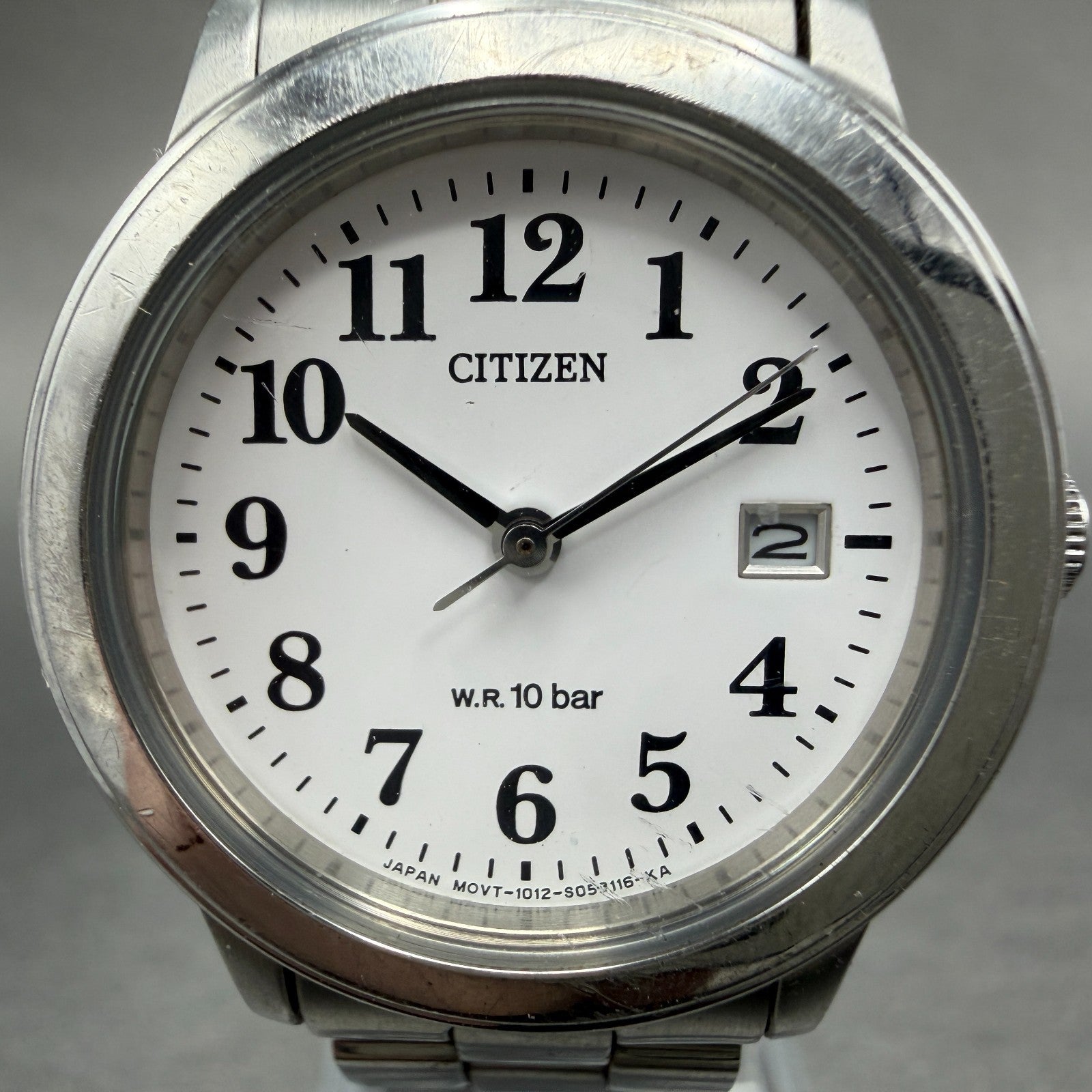 Citizen Watch Women 28mm White Dial Silver Tone Date Round 1012-S031460 New Bat1