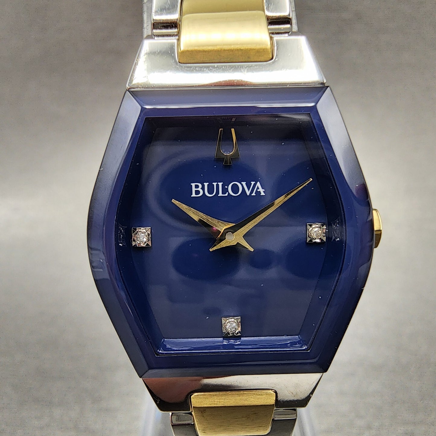 Bulova Gemini Watch Women 23mm Blue Dial Two Tone Tonneau 98P218 New Battery1