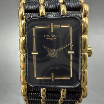 Longines Tank Watch Women 17mm Black Dial Black & Gold Tone 5724 New Battery1