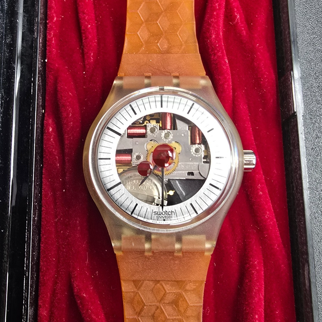 Swatch Musicall Adam Watch Men 34mm Skeleton Dial Alarm SLZ106 New Battery NOS0
