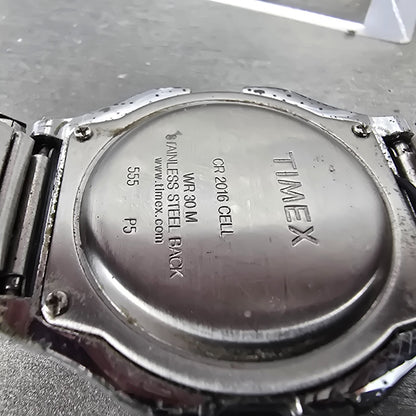 Timex Indiglo Watch Men 36mm Silver Tone Black Alarm Chrono Digital New Battery9