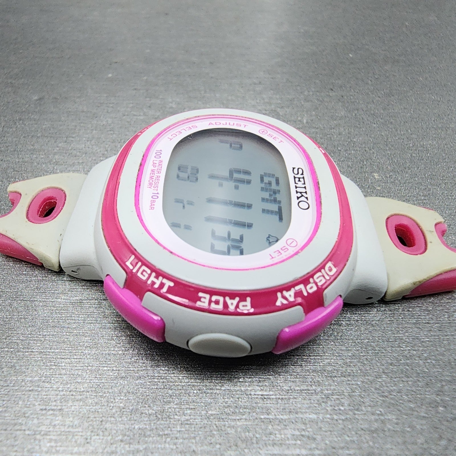 Seiko Digital Watch Women 40mm White Pink ALarm Chronograph S60100A0 New Batt5