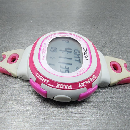 Seiko Digital Watch Women 40mm White Pink ALarm Chronograph S60100A0 New Batt5