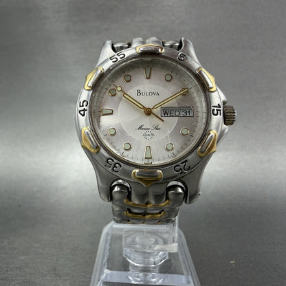 Bulova Marine Star Watch Men 37mm White Dial Two Tone Daydate Round New Battery5