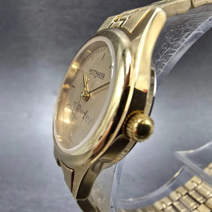 Wittnauer Watch Women 25mm Gold Dial Gold Tone Date Round 15M04 New Battery2