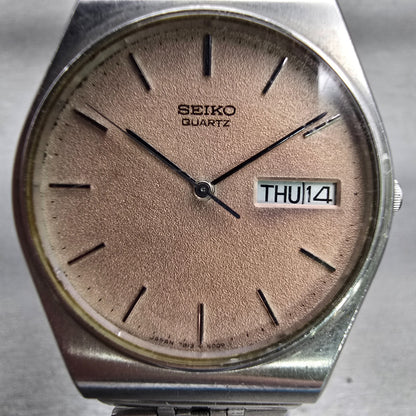 Seiko Watch Men 33mm Pink Dial Silver Tone Daydate Round 7813-8009 New Battery1