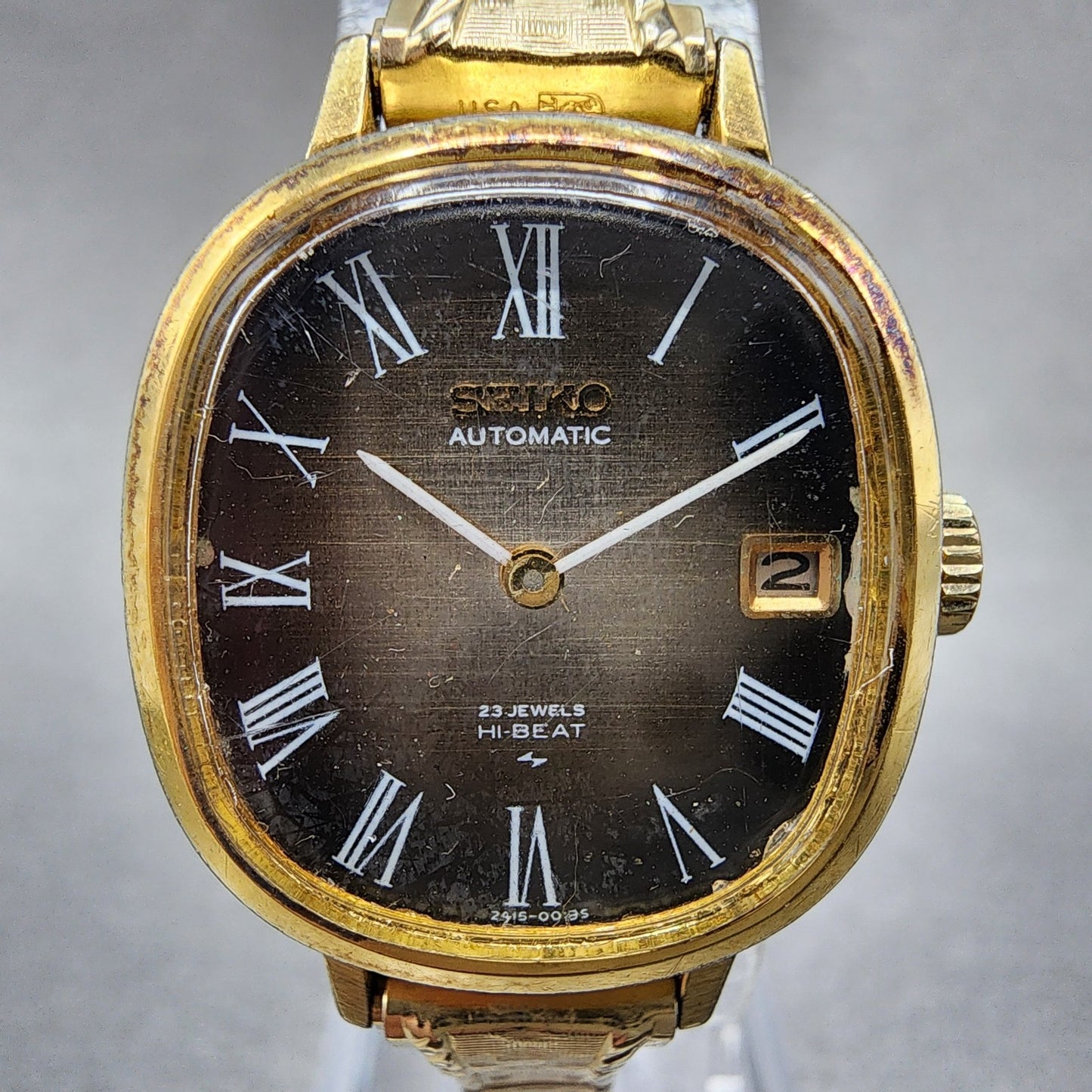 Seiko Automatic Watch Women 23mm Brown Dial Gold Tone Date 24157008 Runs1