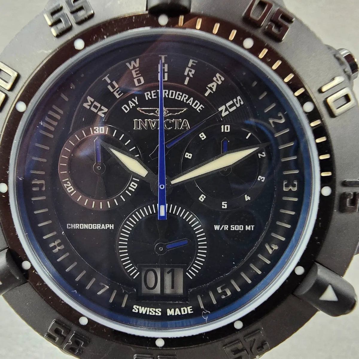 Invicta Subaqua Noma III Chronograph Big Date Watch Men 50mm Black Blue NewBatt1