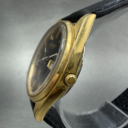 Seiko SQ Watch Men 35mm Black Dial Gold Tone Daydate Round 8223-8019 New Battery2