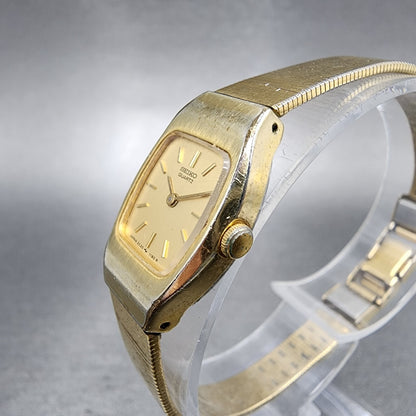 VTG Seiko Watch Women 16mm Gold Dial Gold Tone 2C20-5559 Tonneau New Battery