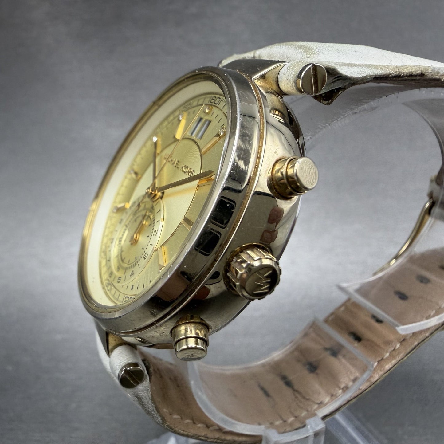 Michael kors Sawyer Watch Women 38mm Gold Dial Gold Tone Date Chrono New Batt2