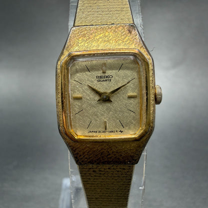 Seiko Watch Women 17mm Champagne Dial Gold Tone Rectangle 2C20-5789 New Battery30