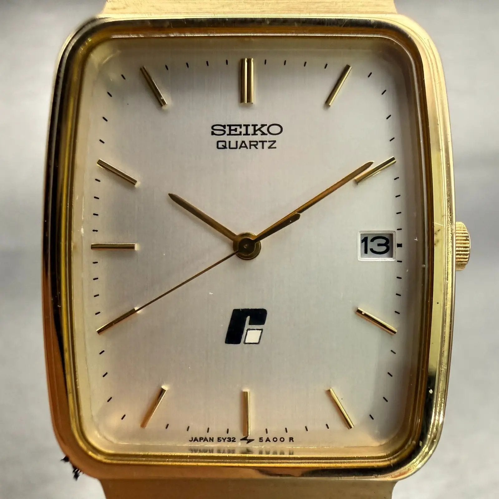 Seiko Watch Men 26mm White Dial Gold Tone Date Rectangle 5Y32-5A09 New Battery1