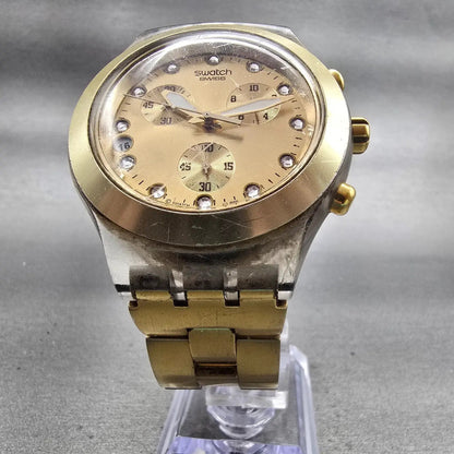 Swatch Irony Diaphone Full Blooded Chrono Watch Unisex 43mm Gold Tone New Batt5
