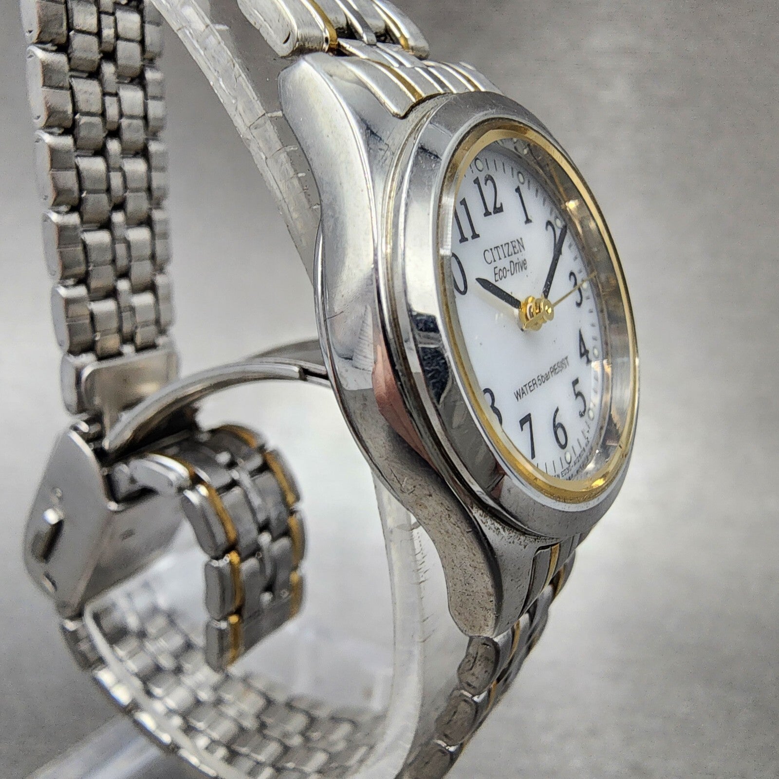 Citizen EcoDrive Watch Women 24mm White Dial Two Tone E030L20484 Runs3