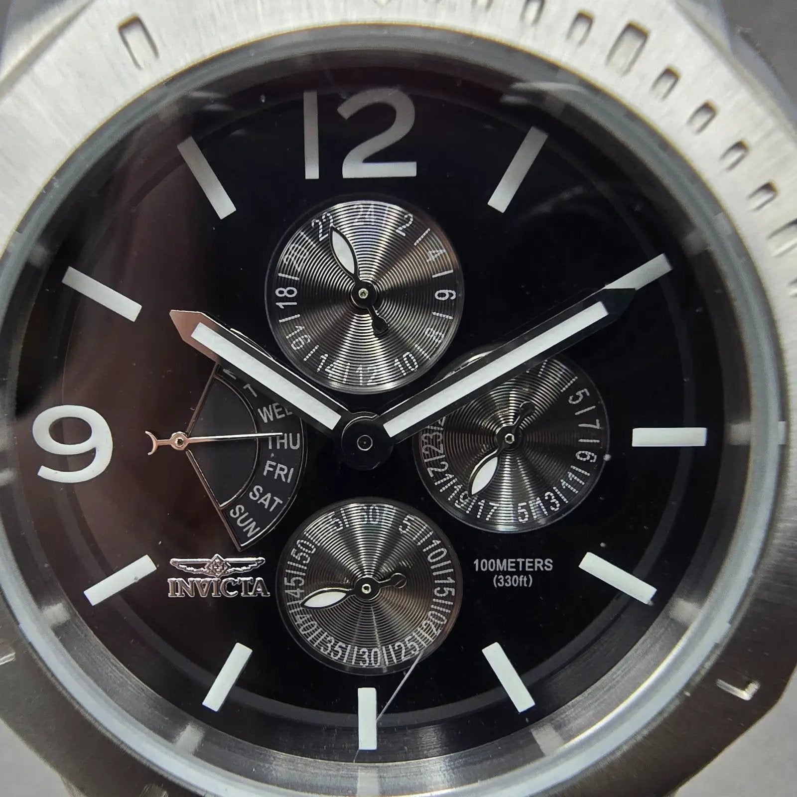Invicta Dive Watch Men 45mm Black Dial Silver Tone Daydate 5774 New Battery1