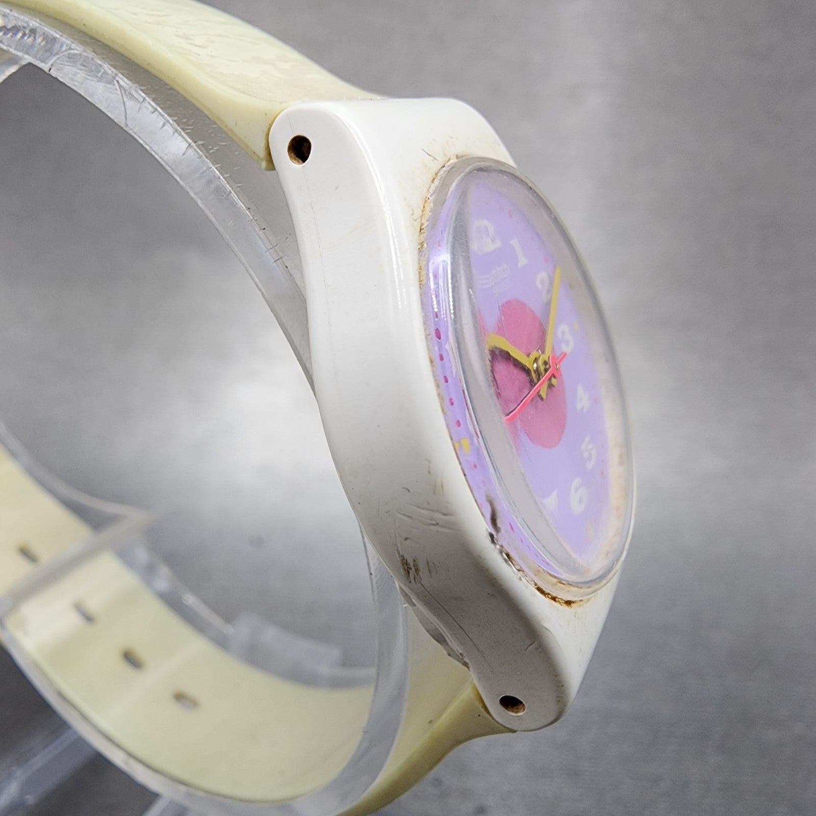 Swatch Paint By Numbers Watch Women 25mm Purple Dial White Tone Round New batt3