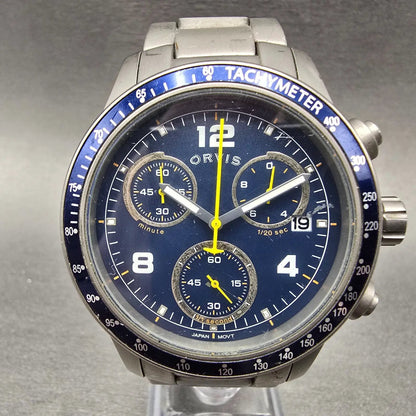 Orivs Chronograph Watch Men 42mm Blue Dial Titanium Date Round New Battery0