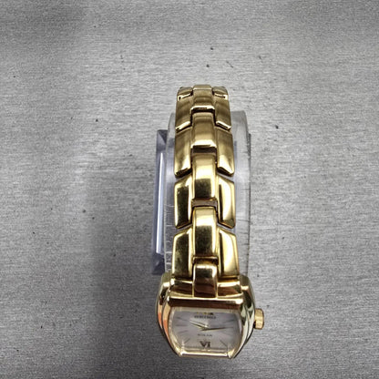 Seiko Solar Watch Women 18mm MOP Dial Gold Tone Rectangle V115-0AA0 Works4