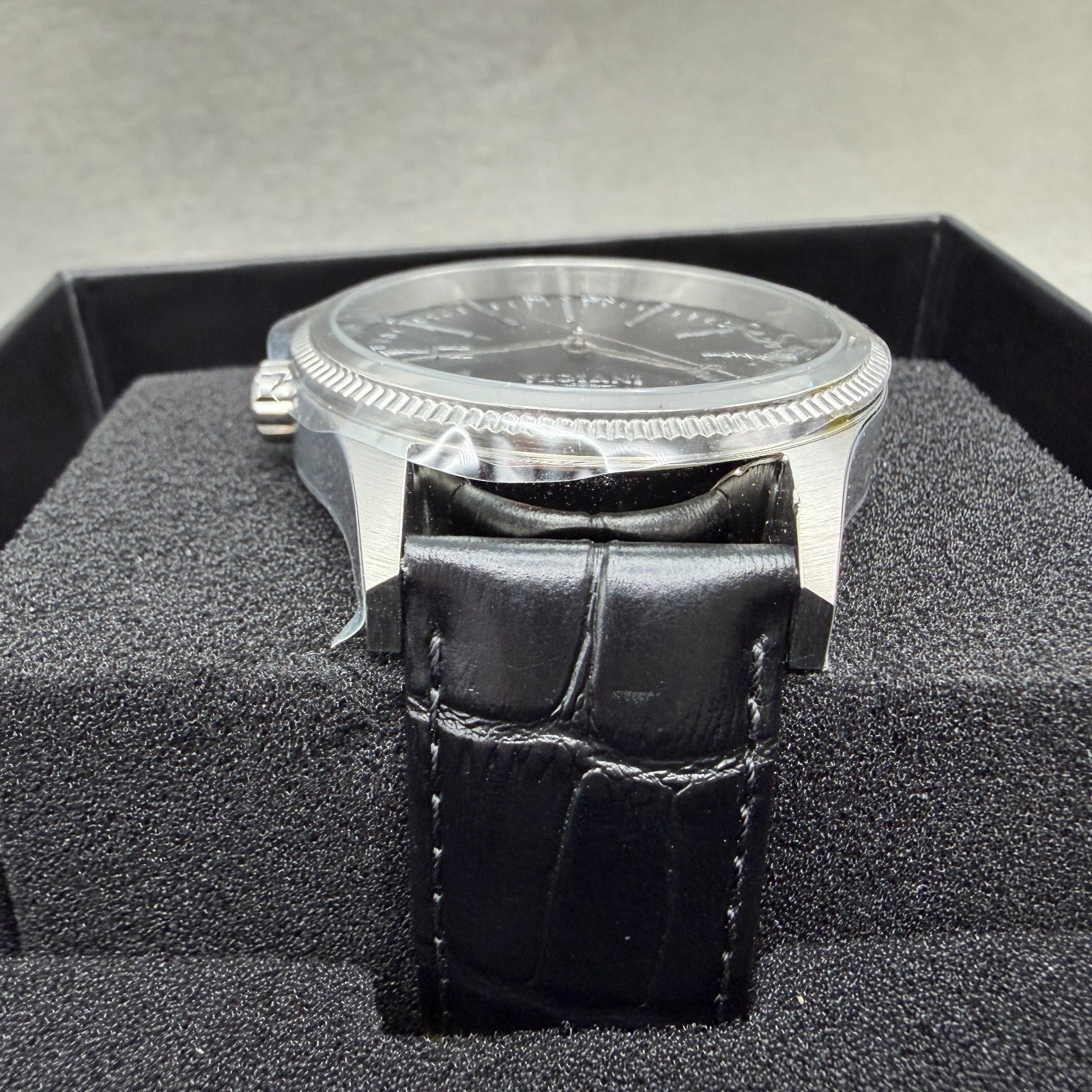 Invicta Celestial Watch Men 43mm Black Dial Silver Date Round Leather 478164