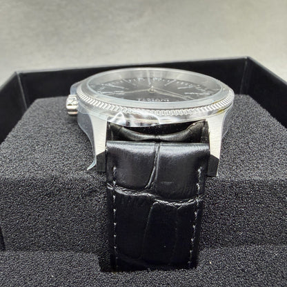 Invicta Celestial Watch Men 43mm Black Dial Silver Date Round Leather 478164