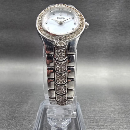 Bulova Watch Women 22mm MOP Dial Silver Tone Crystal Bezel 96T14 New Battery5
