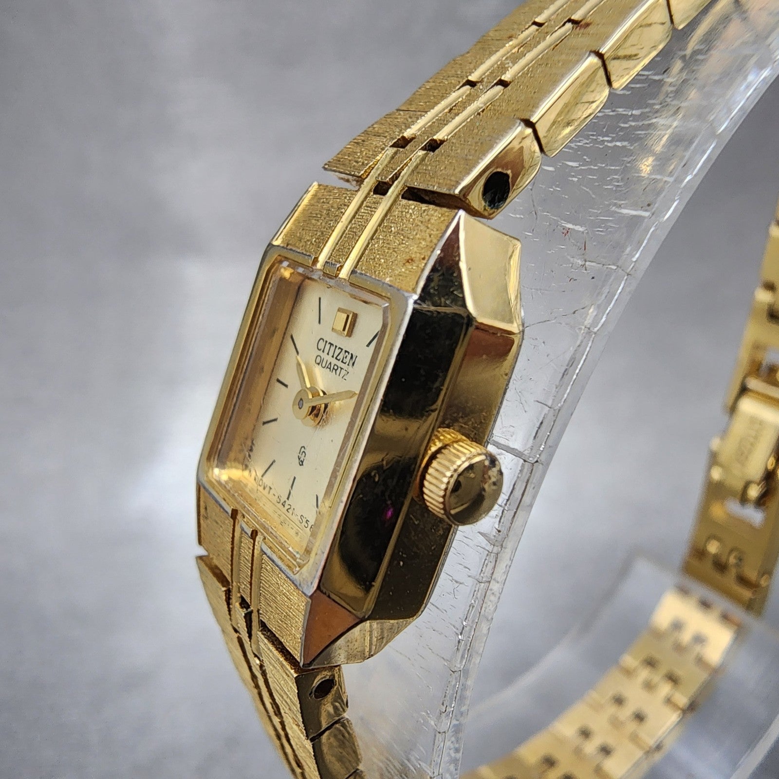 Citizen CQ Tank Watch Women 13mm Champagne Dial Gold Tone 5421S18531 New Batt2