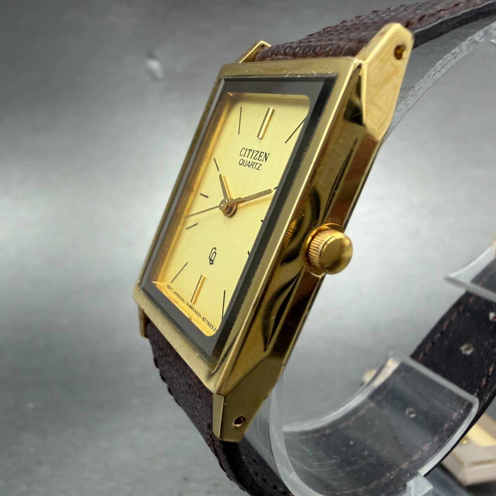 Citizen CQ Tank Watch Unisex 24mm Champagne Dial Gold Tone Rectangle New Bat NOS2