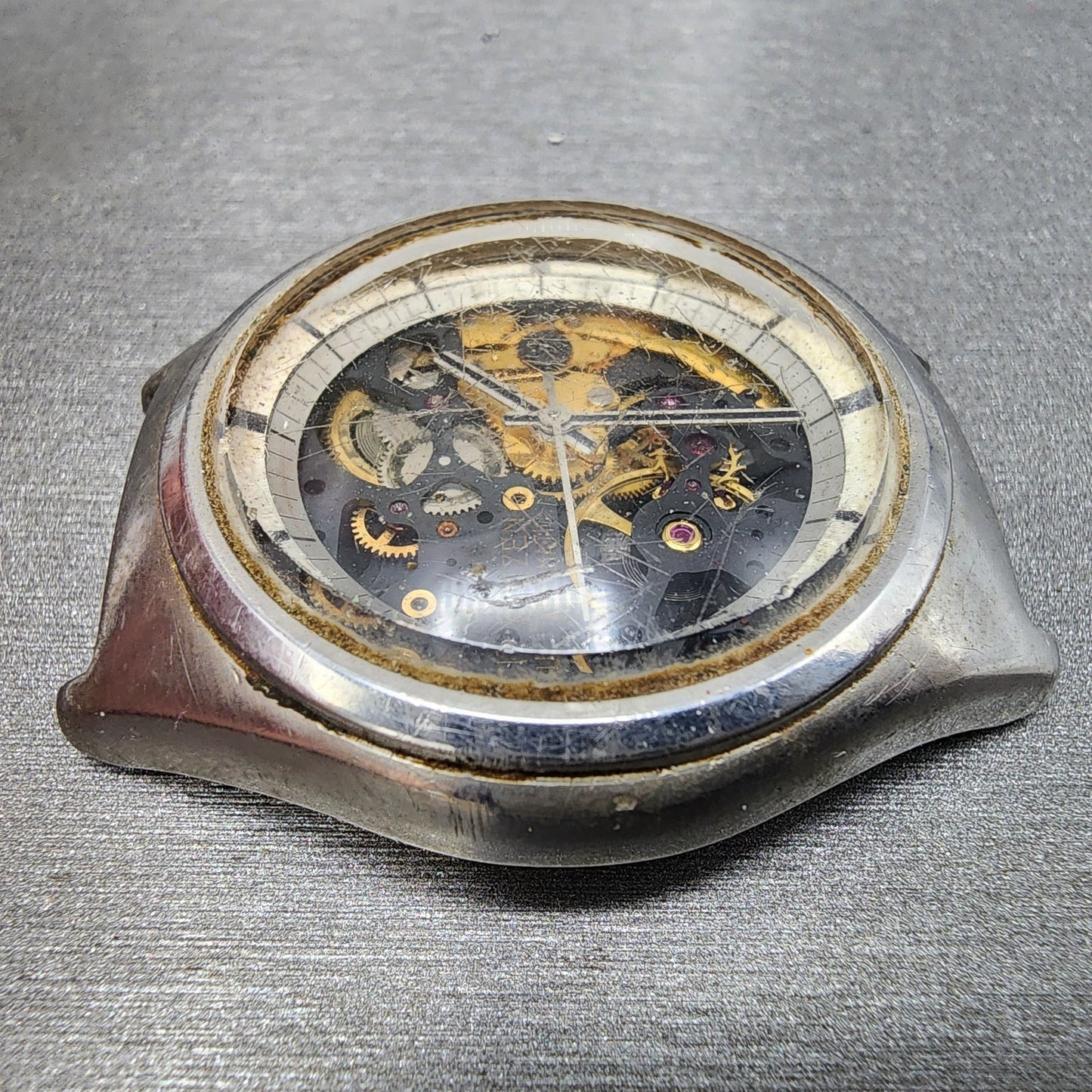 Citizen Skeleton Watch Men 38mm Silver Tone Round Automatic VTG PARTS4