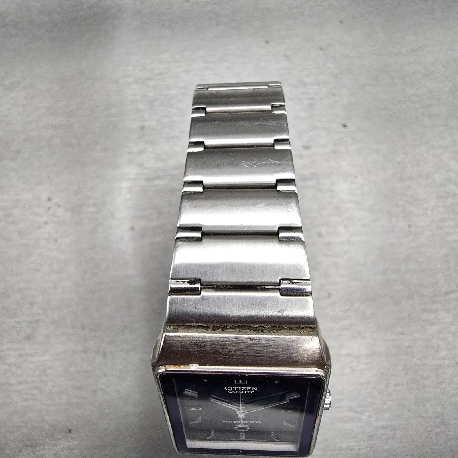 Citizen Watch Men 26mm Blue Dial Silver Tone Date Rectangle 1012-S006767 New Bat4